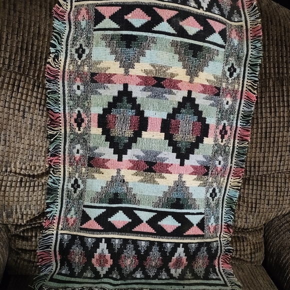 Aztec Boho Tapestry Wall Hanging Decor Multi Colored 34x19in Clean Beautiful - Picture 2 of 9